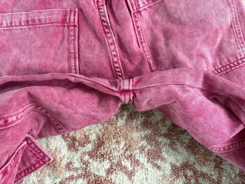 Girls Old Navy Super Baggy Wide-Leg Cargo Jeans in Pink Acid Wash-Girls 14